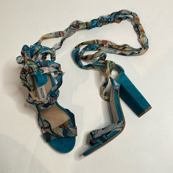 Steve Madden blue block heels with fabric tie - Picture 1 of 6